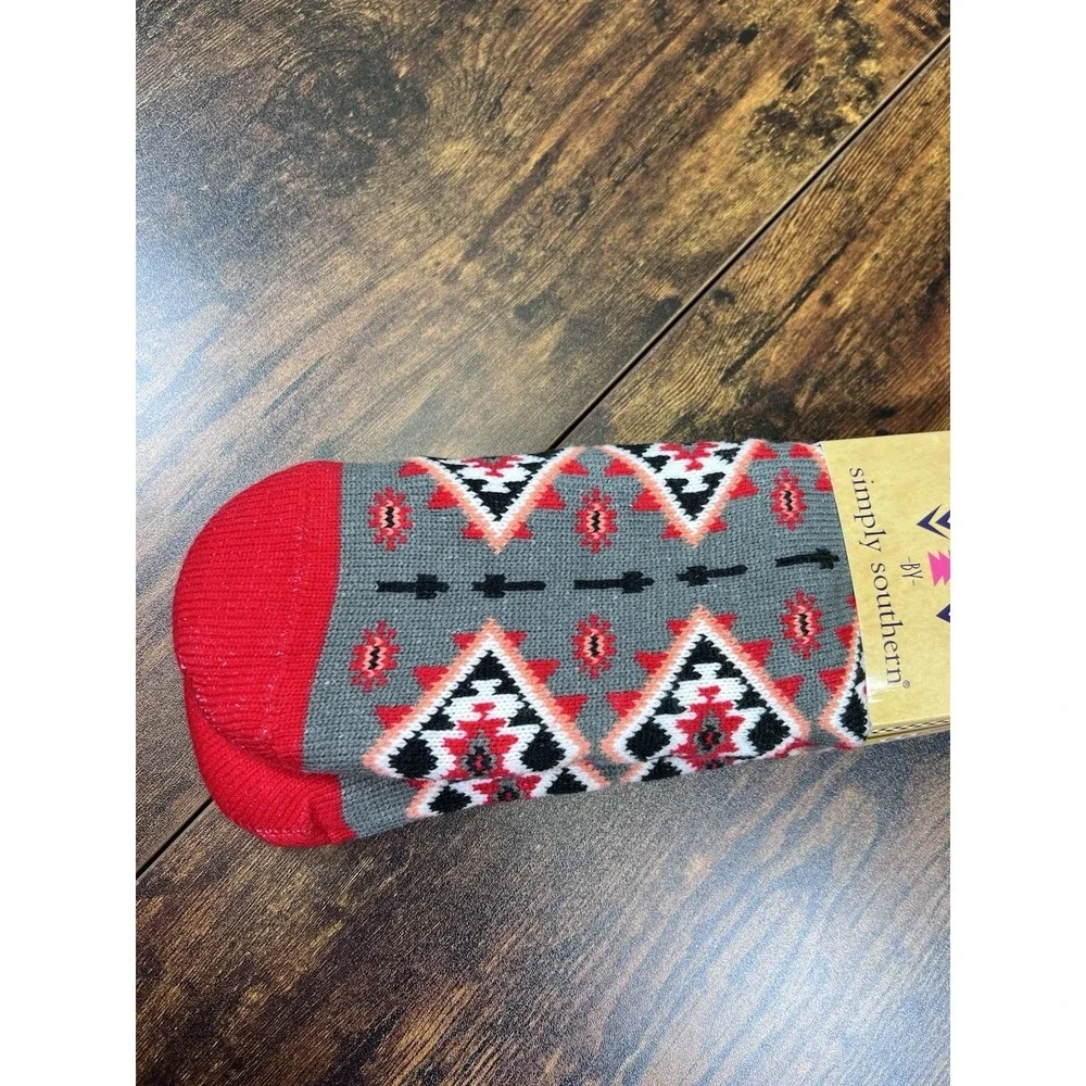 Camper Socks by Simply Southern Knit Sherpa Lined One Size‎ Fits Most Red Gray